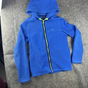 Vinyard Vines blue fleece hoodie jacket lime green zip Size Child L or Adult‎ XS